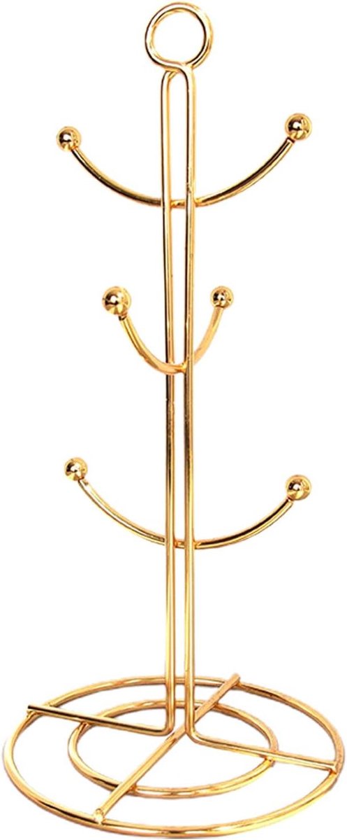 Aanrecht Mok Boom - Opbergrek Keuken - Keuken Organiseren - 6 Haken - 34 x 16 cm - Goud