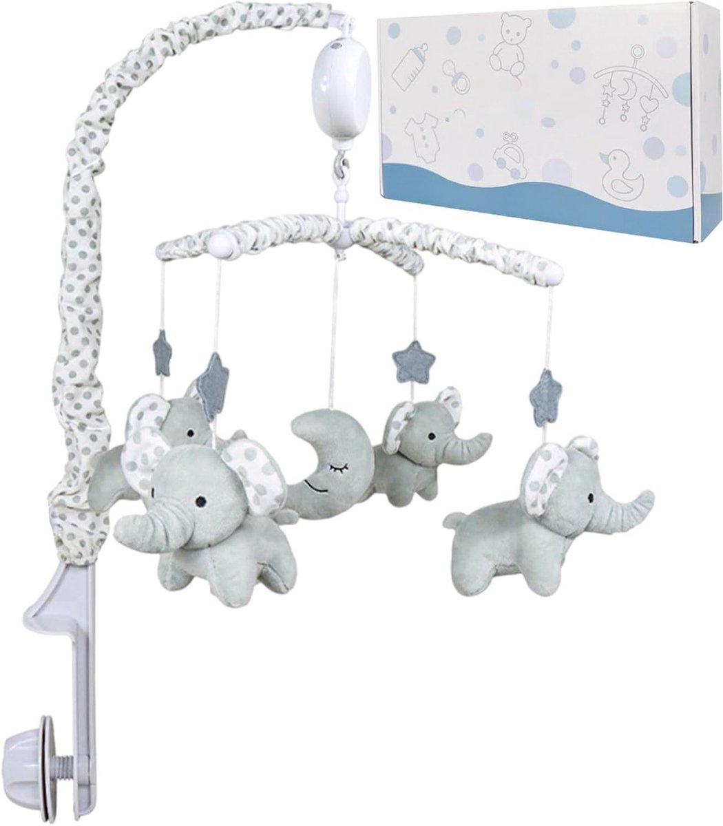 Muzikale Baby Mobiel - Wieg Speelgoed - Baby Entertainment - Met Muziekdoos - 73 x 33 cm - Grijs
