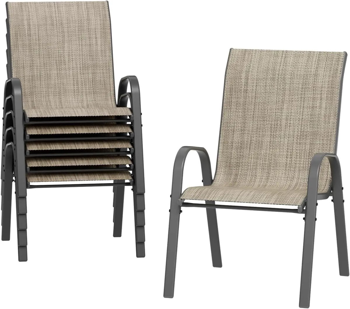 Lilac & Lily Tuinstoelen - Set van 6 - Stapelbaar - Hoge Rugleuning - Weerbestendig - Comfortabele Campingstoelen - Taupe