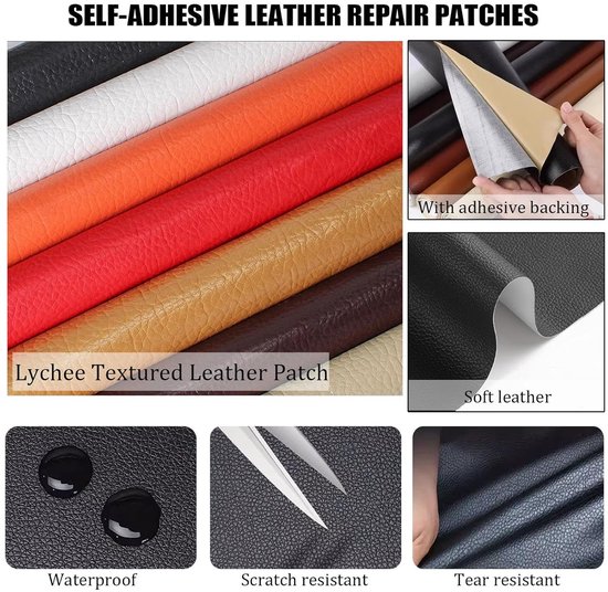 Zelfklevende Kunstleer Zelfklevende Reparatiepleister Voor Leer Voor Meubels, Reparatieset Voor Synthetisch Leer En Vinyl, Sterk Klevende Reparatietape Voor Leren Stoffen Voor Banken, Autostoelen En S — afbeelding 4