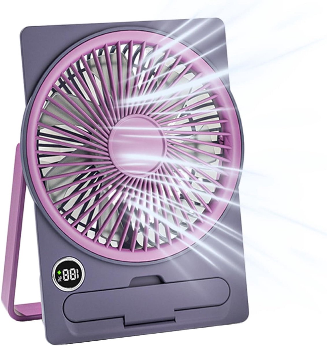 Bureauventilator Oplaadbaar - Mini USB Ventilator - Persoonlijke Verkoeling - Digitaal Display - 189 cm Breed - Purper