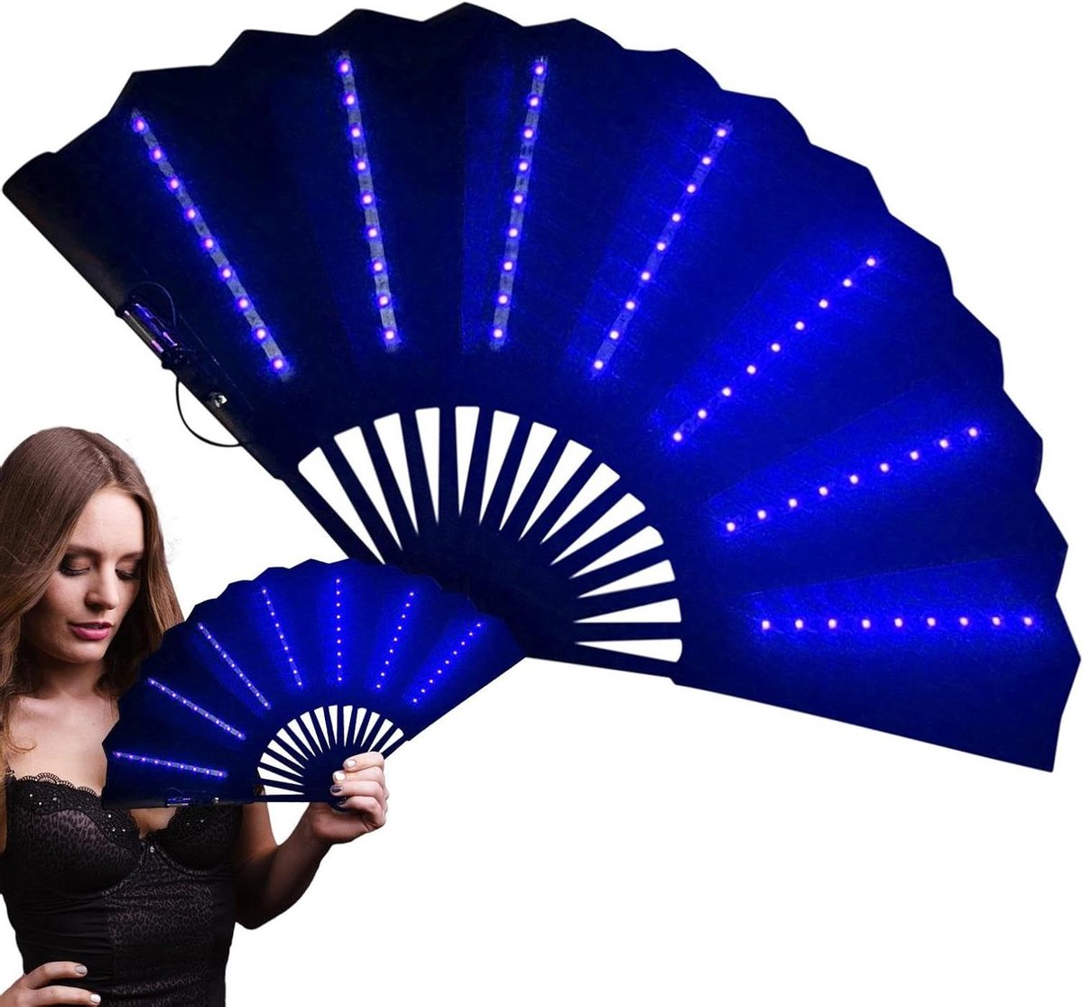 Handventilator - Compacte ventilator - Buitenactiviteiten - 63 heldere LED-lampen - 35x72x35 cm - Blauw