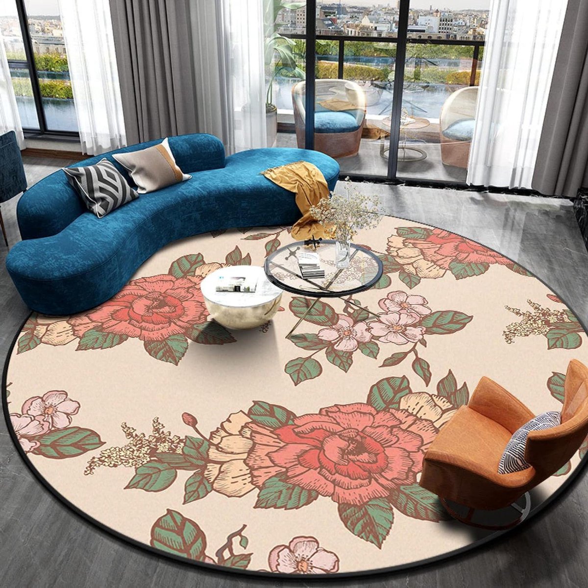 Rond Vloerkleed - Zachte Vloerbedekking - Woonkamer Decoratie - Laagpolig Design - Ø 120 c