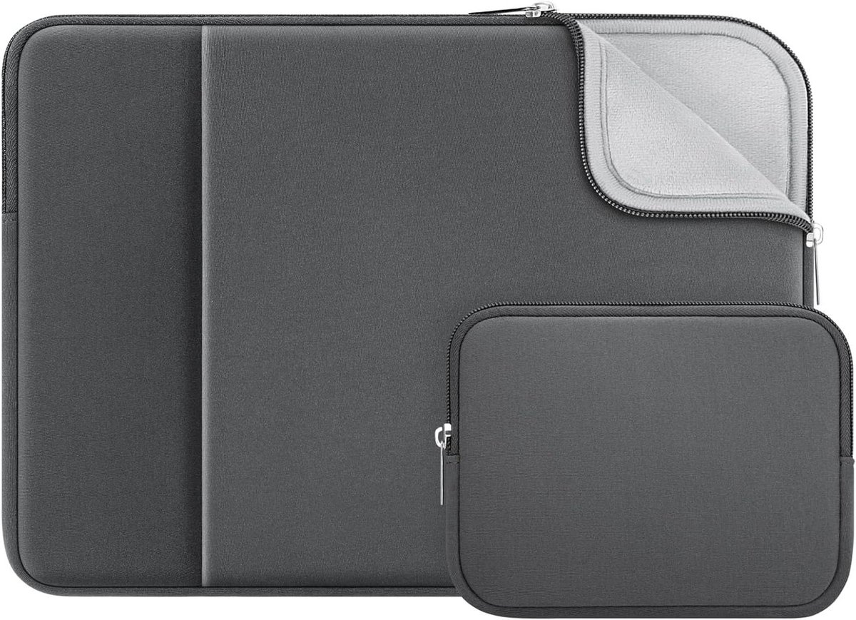 Beschermende Sleeve voor 13 Inch Laptop met Voorvak en Accessoire Tas - Geschikt voor MacBook Air, Pro en Chromebook (Grijs, Geüpdatete Versie)