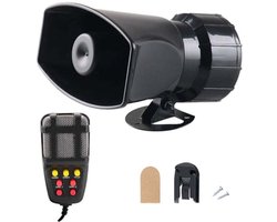 Autoalarm met 7 geluiden: claxon, brandalarm, ambulancesirene, verkeerssirene en politiesirene. 12V, geschikt voor auto's, vrachtwagens en schepen.