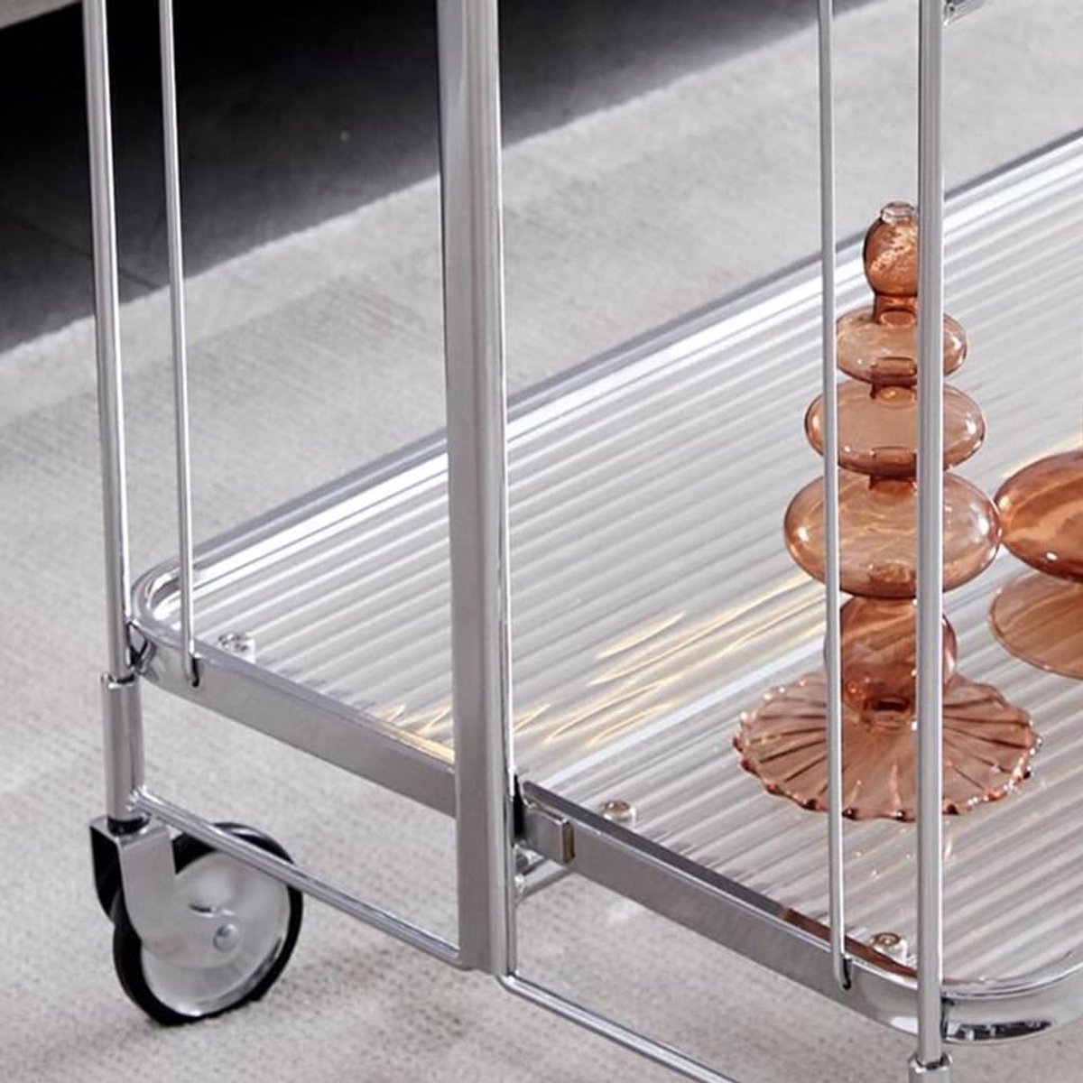 Opvouwbare Serveerwagen op Wielen 63×42×79 cm – Luxe Gouden Bar Trolley met Gehard Glazen Bladen & Metalen Frame – Drankwagen, Keuken & Woonkamer Opslag voor Thuis & Events – Mobili Bella