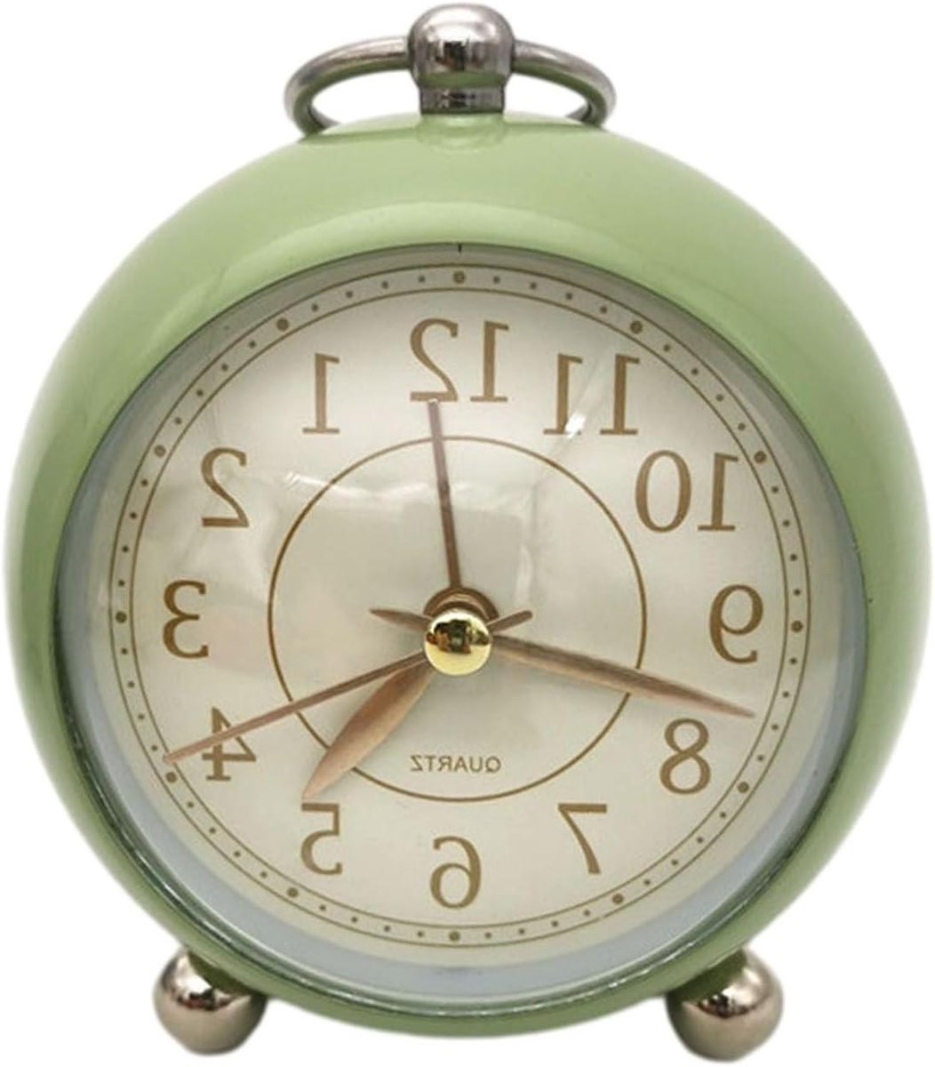 Vintage Wekker - Tafelklok Nachtlampje - Wakker Worden - Stil Non Ticking - 35 Inch - Groen