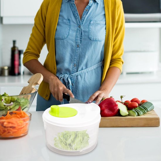 Sla slinger - Groente centrifuge - Salades Maken - Dubbellaags Ontwerp - 3 Liter - Groen — afbeelding 4