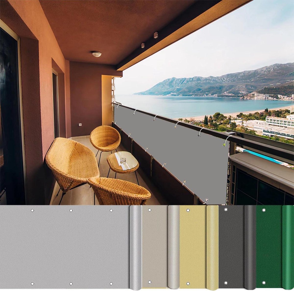 Privacy Scherm - Balkonafscheiding Windscherm - Buitenruimte Afschermen - Opaak en Decoratief - 160 x 350 cm - Lichtgrijs