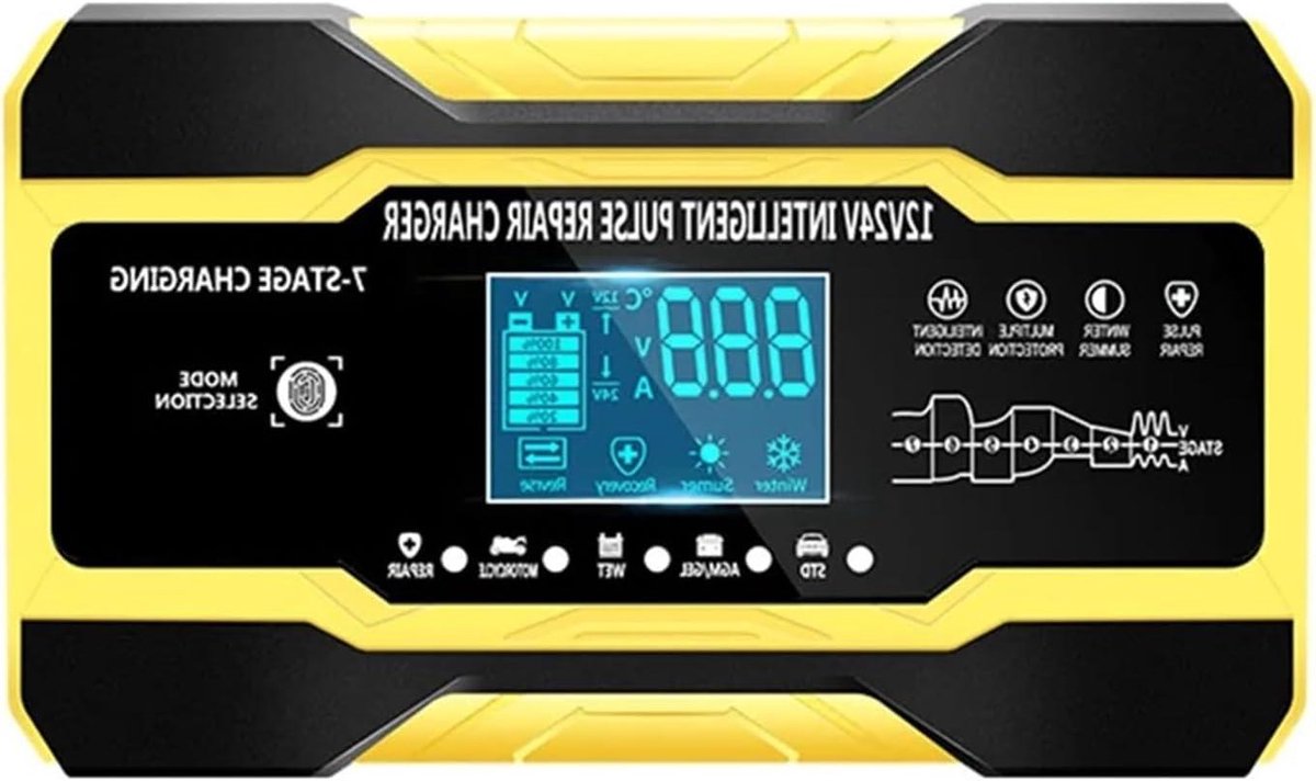 Acculader - Batterijlader - Voertuigen Opladen - Slim Snel Opladen - 12V 10A 24V 5A - Geel