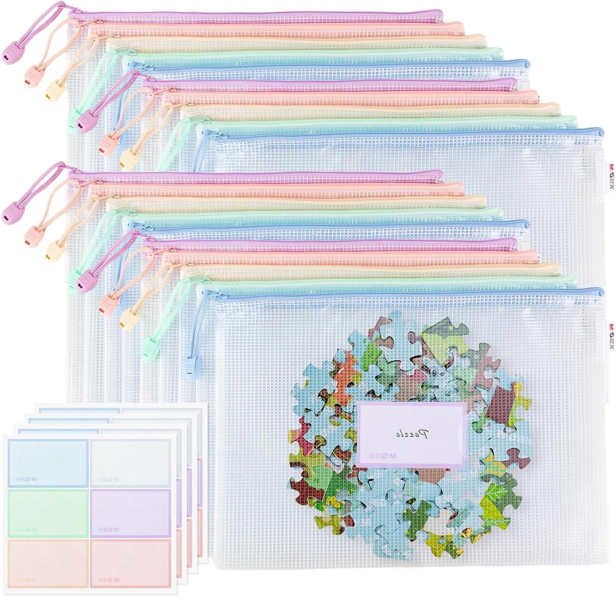 Mesh Ritszakken - Opbergzakjes - Documenten Organiseren - Waterdicht PVC - A4 Formaat 20 Stuks - Macaron Kleuren