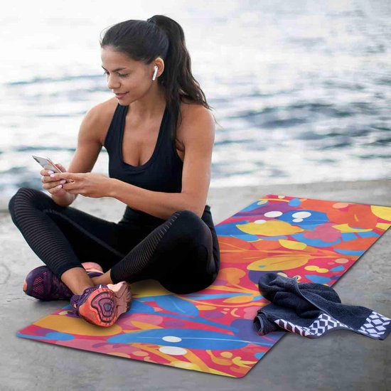 Yoga Mat - Oefen Tapijt - Thuis Sporten - Antislip Natuurrubber - 180 x 66 cm - Kleurrijk Bladeren — afbeelding 4