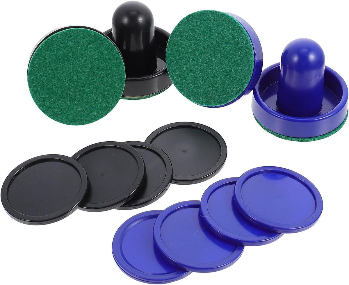 Air Hockey Accessoires - Puscher Set - Tafelspel Spelen - Ergonomisch Ontwerp - 4 Duwers 4 Pucks - Zwart Blauw