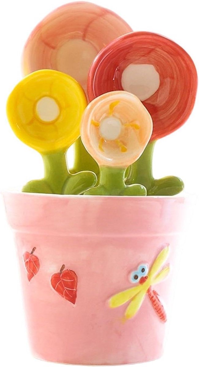 Maatlepels Set - Keramische Gadgets - Bakken Koken - Decoratieve Bloemvorm - 4 Delig - Wit
