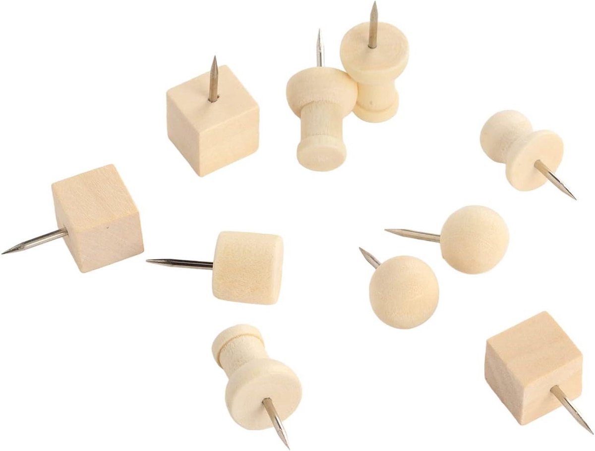 Houten Punaises - Decoratieve Pinnen - Papier Bevestigen - Stevig Hout Ontwerp - 30 Stuks - Houtkleur
