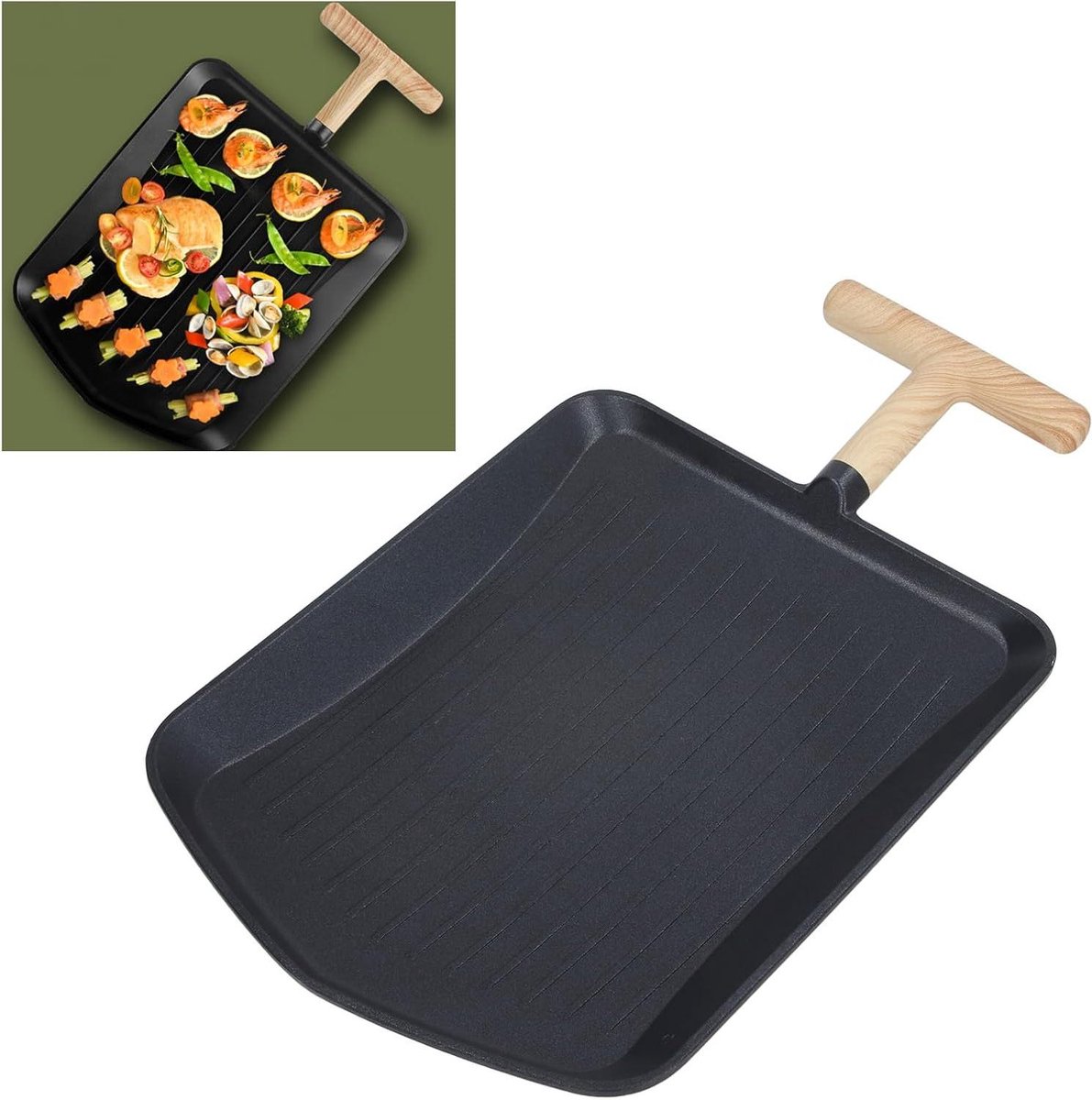Grillpan Vierkant Bakplaat Skillet Binnen en buiten Gelijkmatige warmte Niet gespecificeerd Zwart