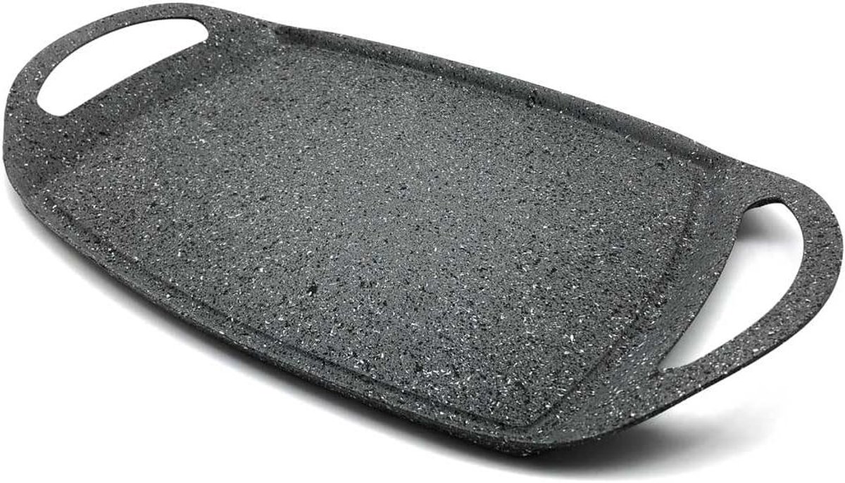 Grillplaat Aluminium - Koekenpan - Gezond Koken - 5-laags Titanium Coating - 47 x 28 cm - Grijs