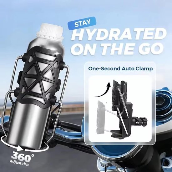 Motor Bekerhouder - Fietsbidonhouder - Onderweg Drinken - Automatische Klem - 360° Draaibaar - Zwart — afbeelding 3