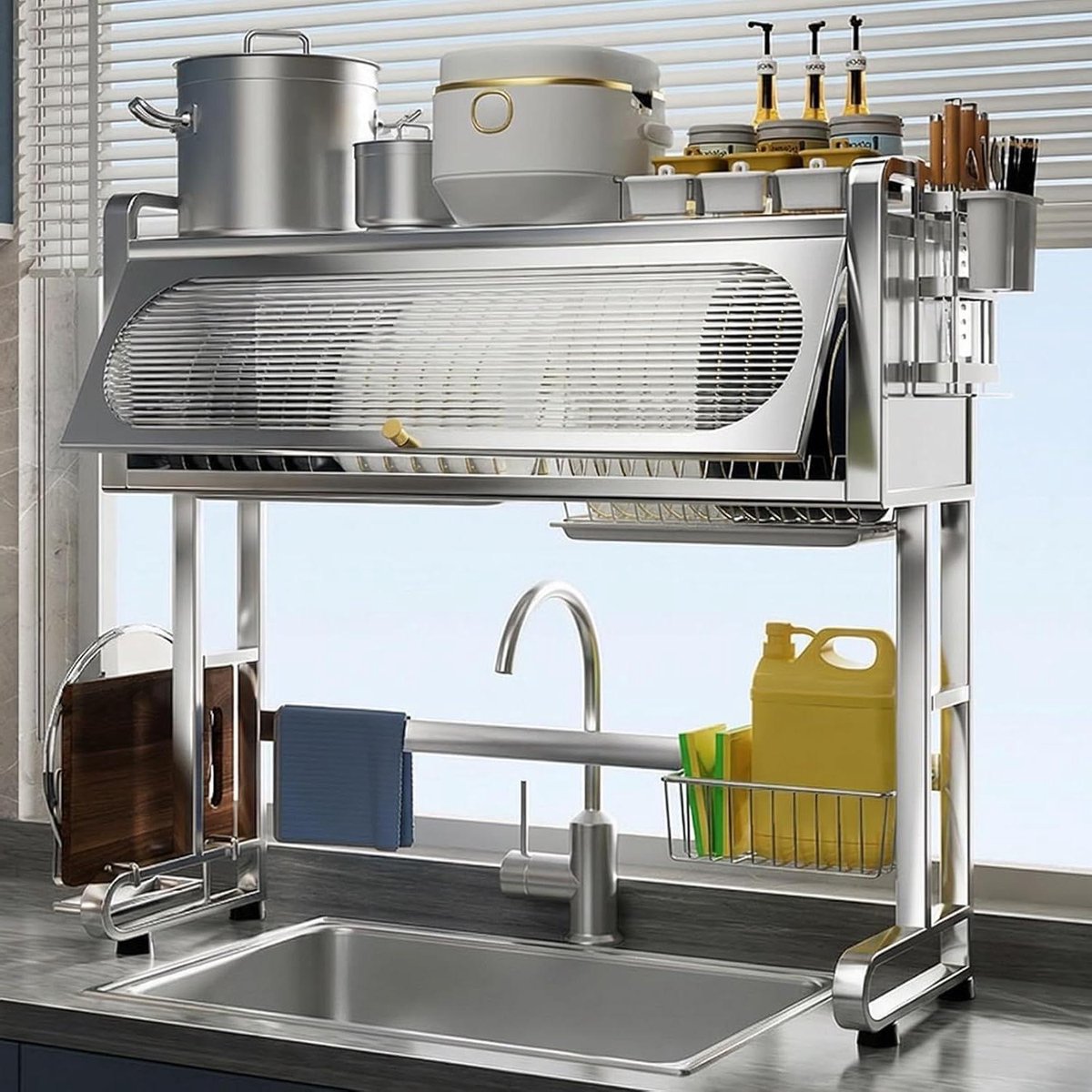 Afwasrek Boven Gootsteen - Keuken Organizer - Keuken Opbergen - Roestvrij Staal - 67-97 cm - Zilver