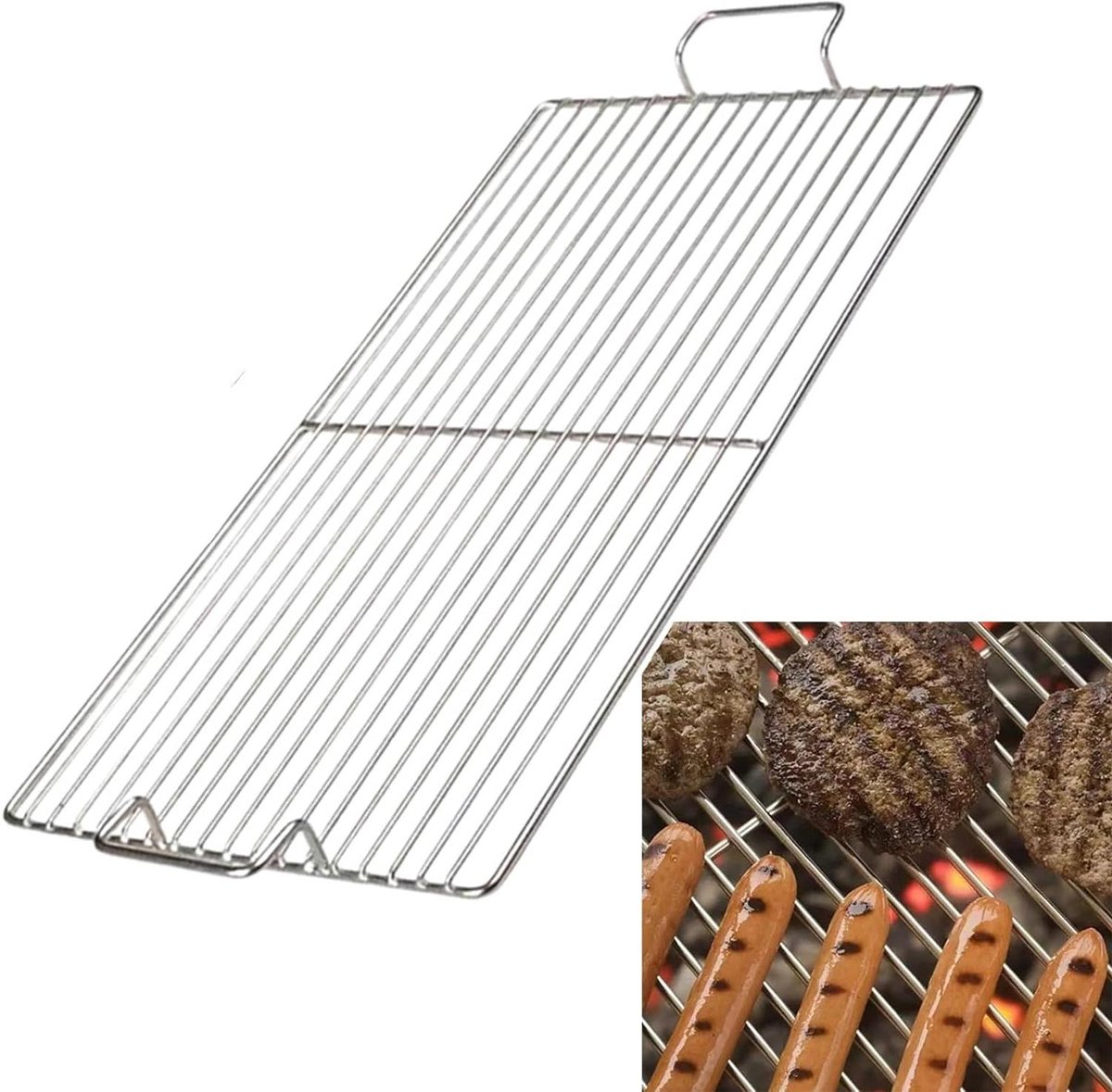 Grillmat Roestvrijstaal - BBQ Rooster - Buiten Koken - Voorkomt Verval - Met Handvat - Zilver
