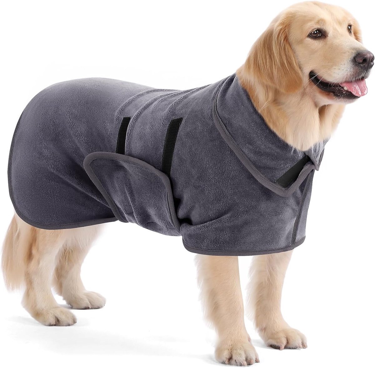 Droogjasje voor Honden van Microvezel, Super Absorberend en Sneldrogend, Verstelbare Hals en Taille, Geschikt voor Kleine, Middelgrote en Grote Honden (Grijs, S)