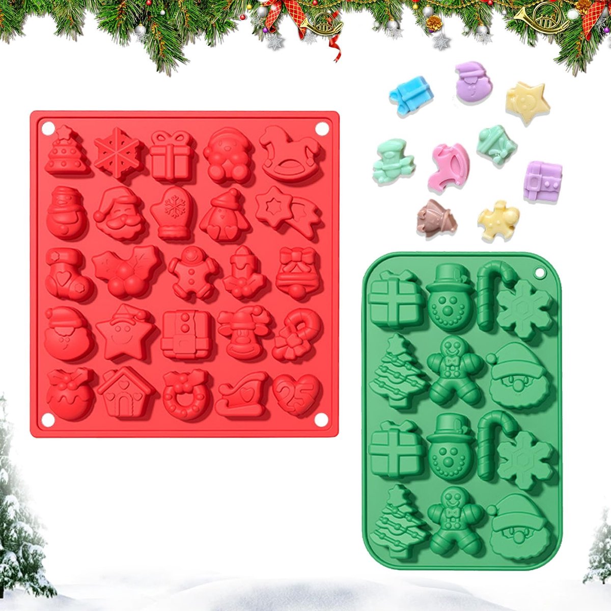Cosensi - Dailygoods - 2 Stuks Kerst Siliconen Chocolade Mallen voor Bakken