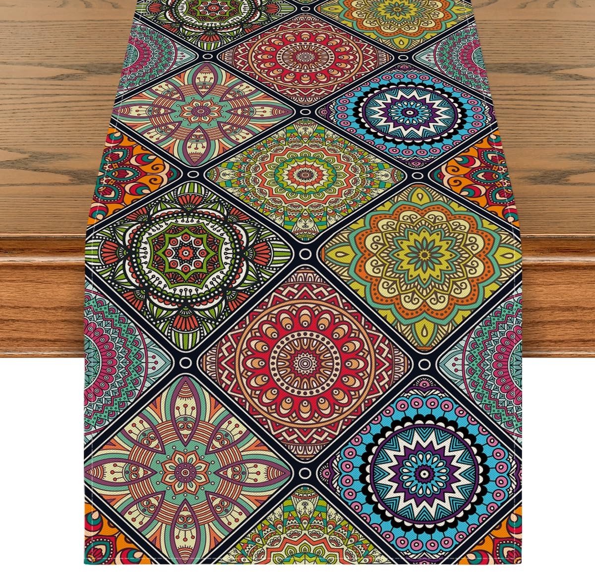 Dailygoods - Boho Tafelloper, Vintage Geometrisch Design voor Eettafel en Decoratie