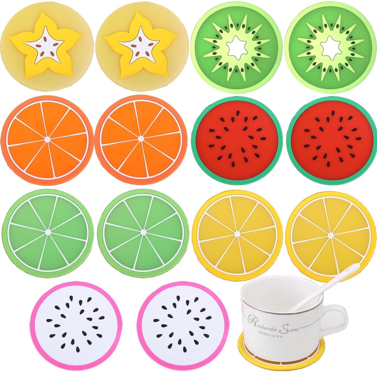 Dailygoods - Set van 14 Antislip Fruitonderzetters voor Dranken