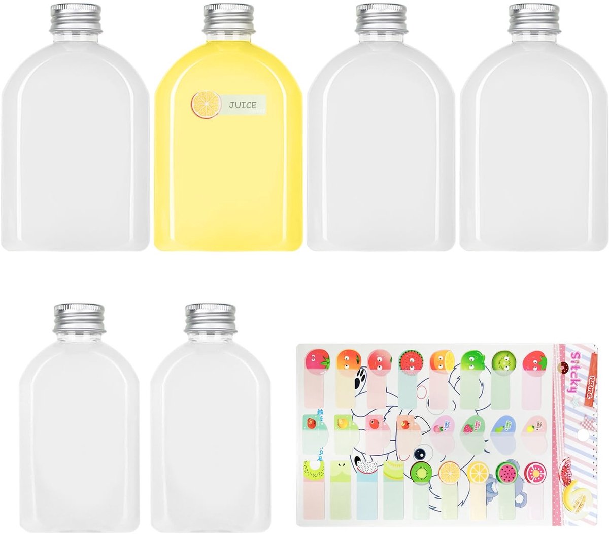 Dailygoods - Dailygoody - Set van 6 Transparante Sapflessen - Lege Drinkflessen voor Vloeistoffen - 100 ml en 200 ml - Ideaal voor Feestjes - Duurzaam en Lichtgewi..