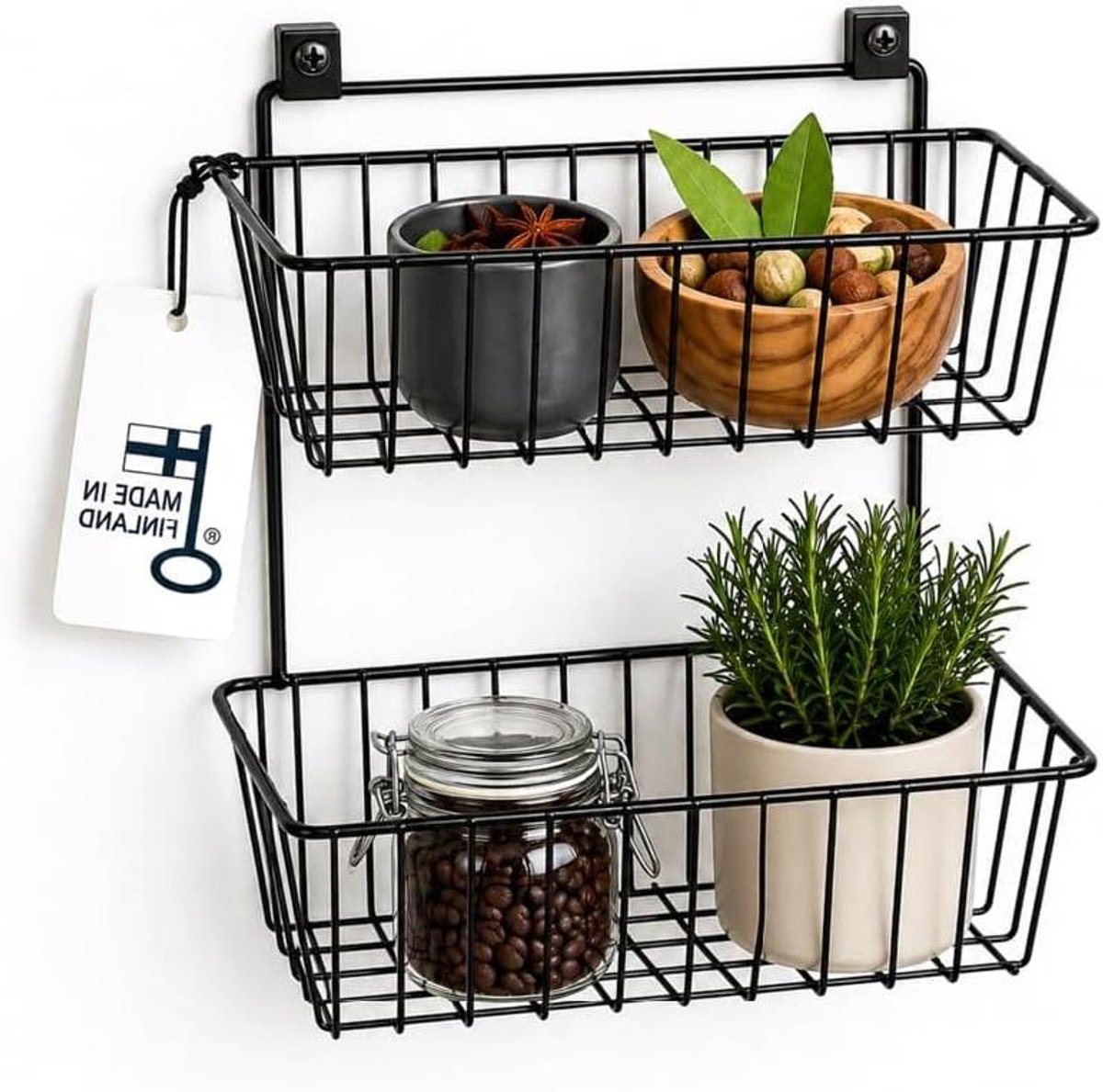 Wandmand 3 etages - Metalen rek - Keuken opbergen - Ruimtebesparend design - 53H cm - Wit