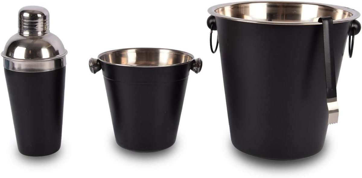 Cocktailset Zwart - Barbenodigdheden Set - Cocktails Maken - Roestvrij Staal - 4 Delig - Zwart