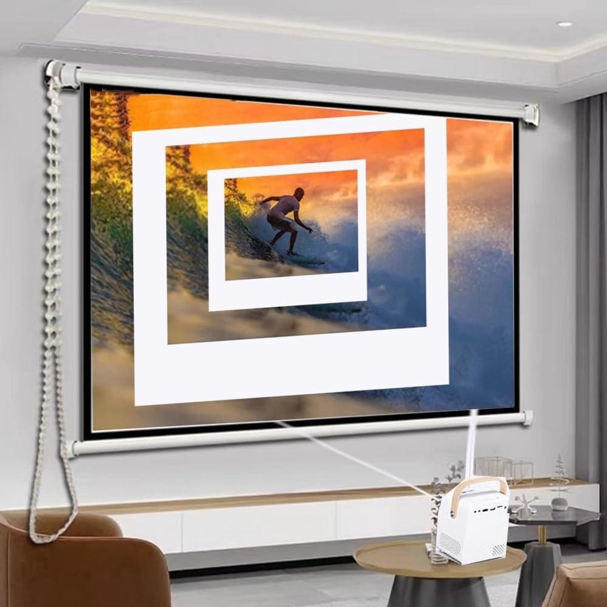 Projectiescherm Handmatig - Pull Down Scherm - Film Avond - Glasvezel Materiaal - 30 tot 60 inch - Wit