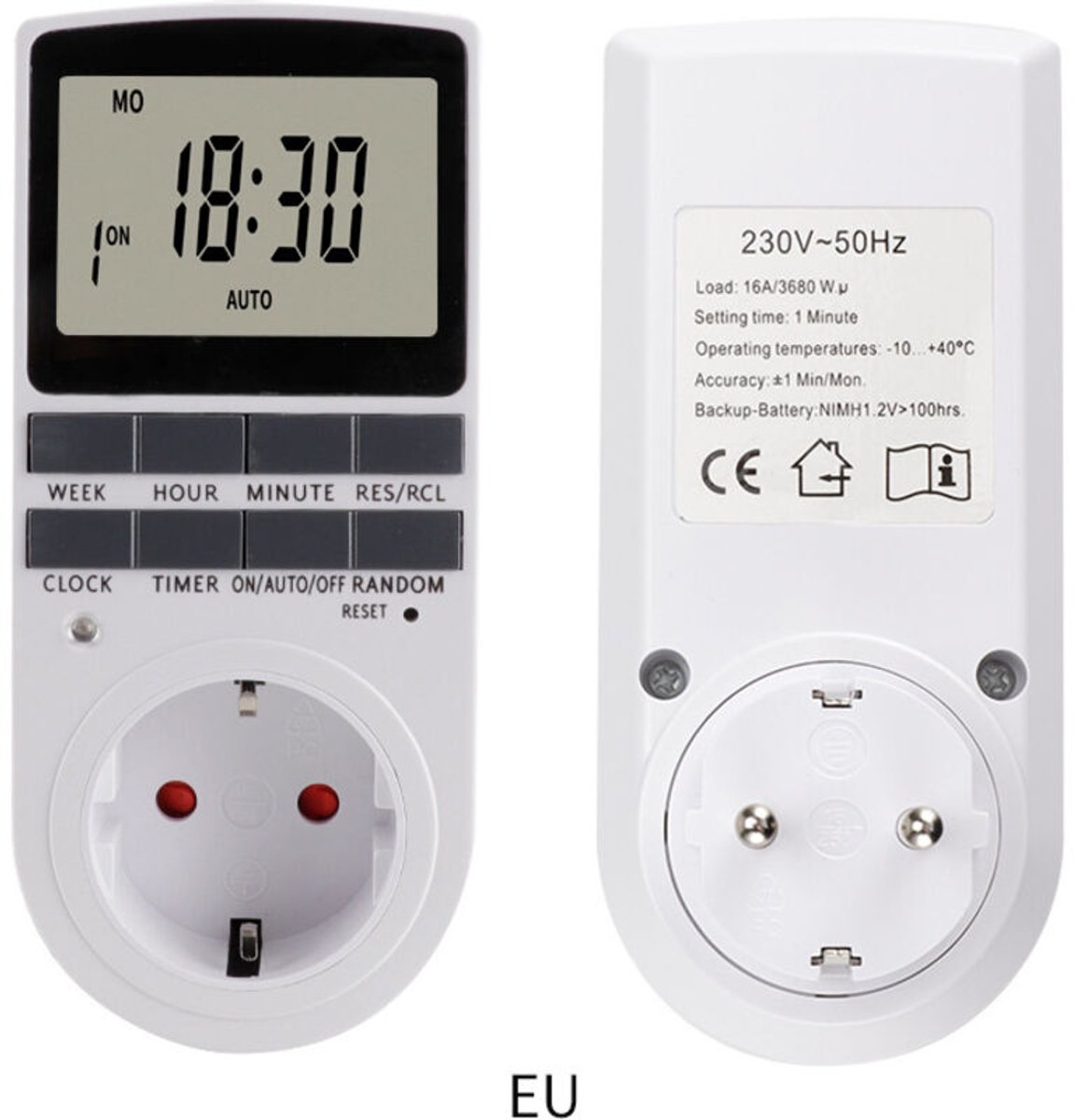 (1 stuk) Programmeerbare digitale stekker met afteltimer, dagelijkse/wekelijkse digitale timer, lcd-display en antidiefstalmodus.