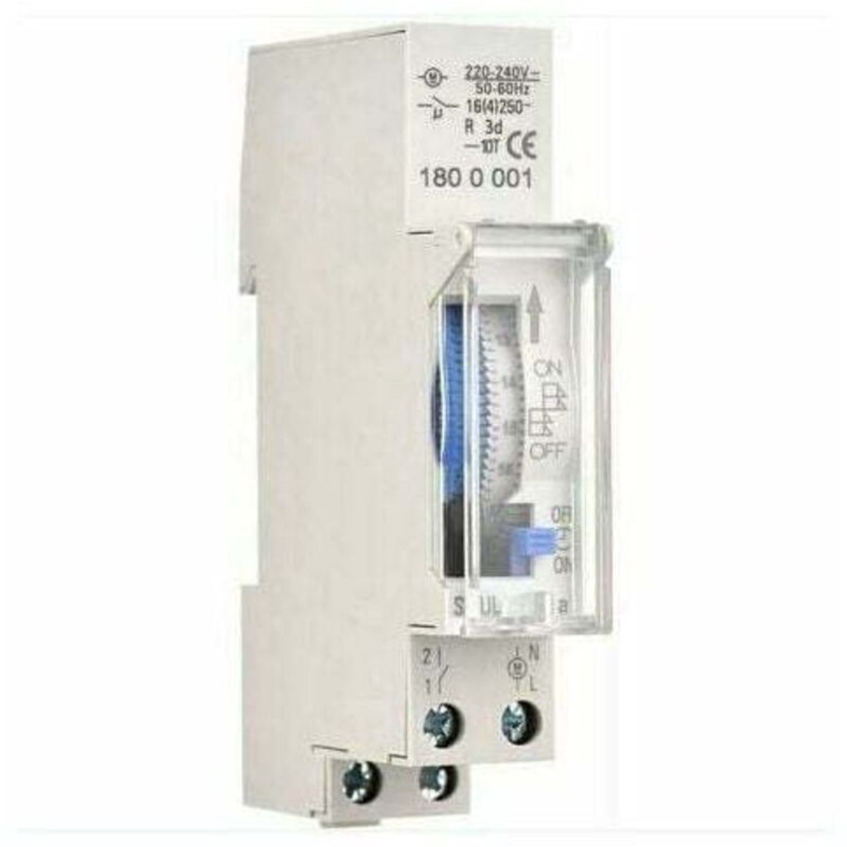 Mechanische timer van 24 uur – programmeerbaar in stappen van 15 minuten – DIN-railmontage – AC220-240V – Ingebouwde 1,2V 40mAh NiMH-batterij