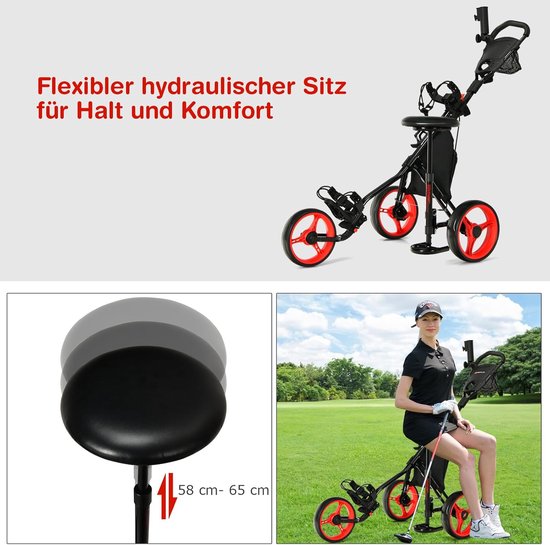 Golftrolley met 3 wielen - Golfkar inklapbaar - Golfspel praktischer maken - Met afneembare zitting — afbeelding 5