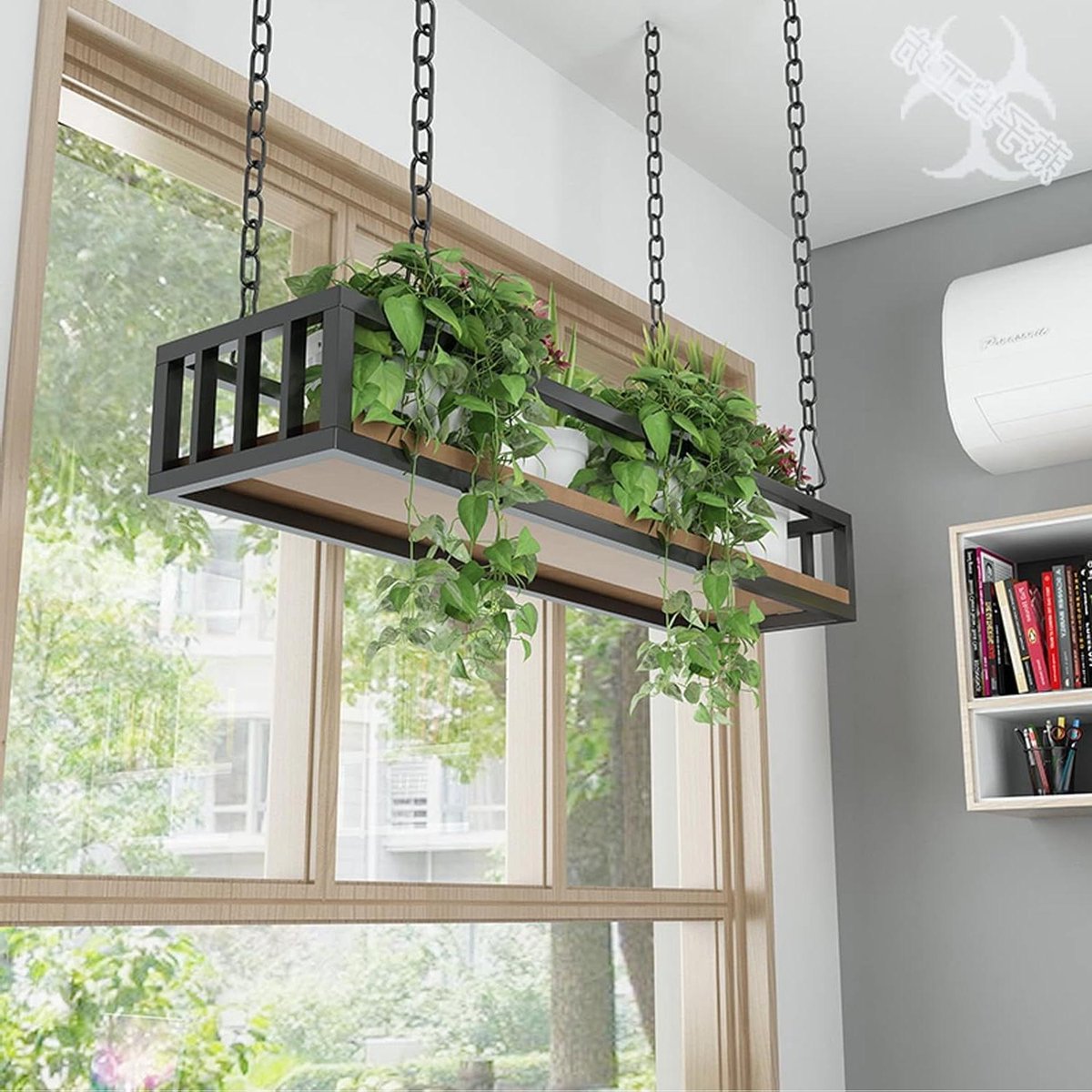 Hangende Plank - Wandrek Opslag - Decoratie Presenteren - Combinatie Hout Metaal - 60x25x1