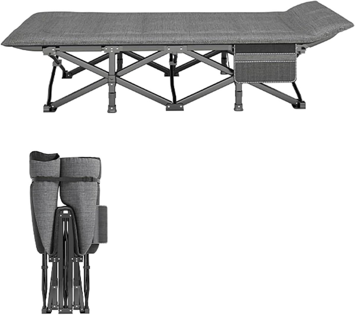 Draagbaar Campingbed - Opklapbed Lounge - Buiten Ontspannen - Inclusief Kussen - 190x71cm - Grijs