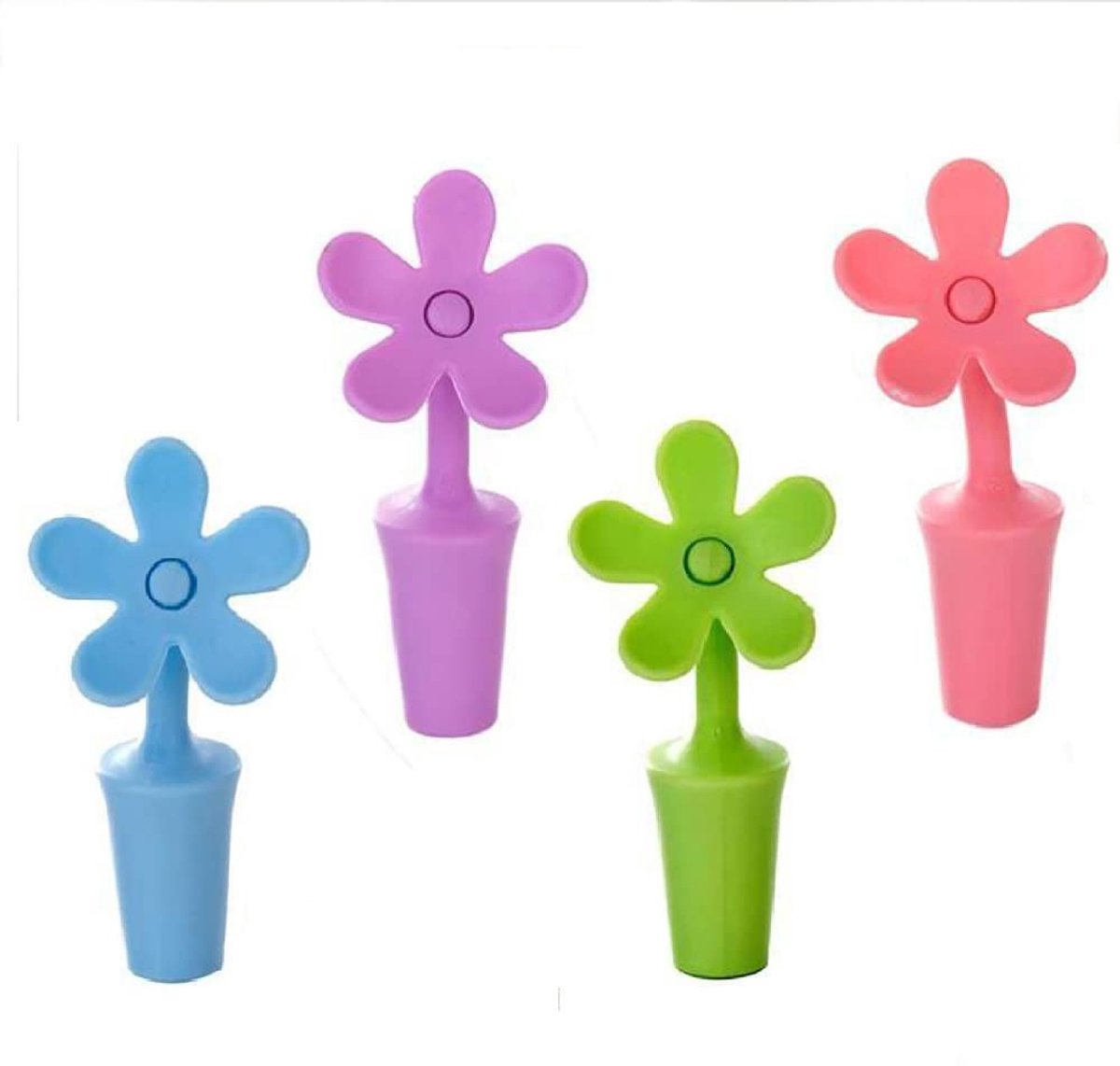 Cosensi - Dailygoods - Dailygoody - Siliconen wijnstoppers - Herbruikbare wijnstoppen - Decoratieve wijnstopper - 4 kleuren - Afdichting voor flessen - Geschikt voor wijn