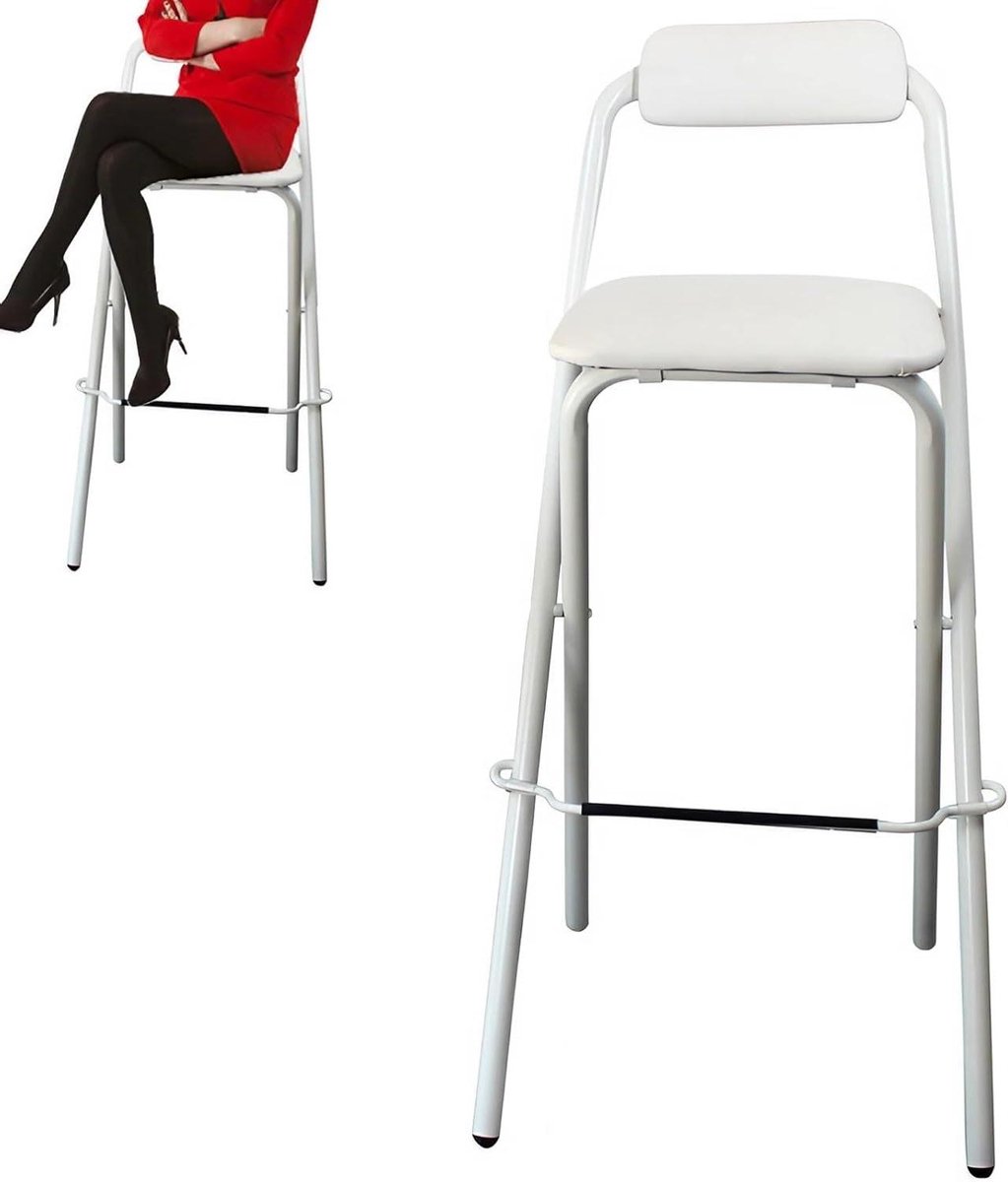 Opklapbare barkruk - Hoge stoel - Keuken ontbijt - Gevoerde zitting - 65 cm - Wit