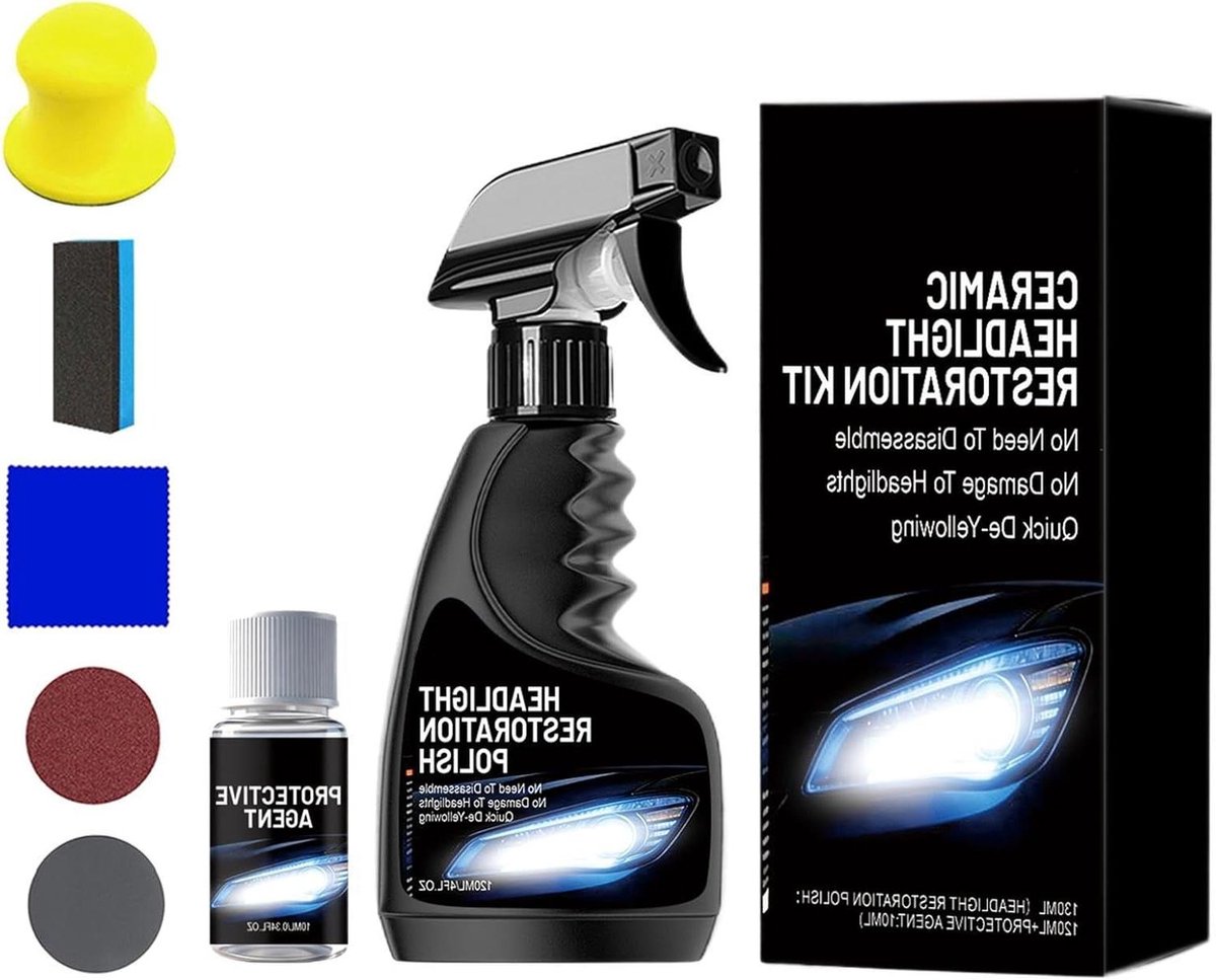 Koplampen Schoonmaak Set - Voertuigverlichting Herstel - Helderheid Herstellen - Keramische Technologie - 120 ml Spray - Niet gespecificeerd
