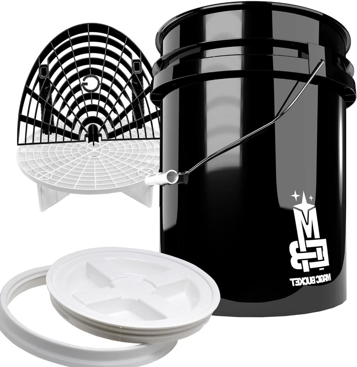 Wasemmer Set - Schoonmaak Emmer - Krasvrij Wassen - Met Vuil Filter - 20 Liter - Wit Zwart