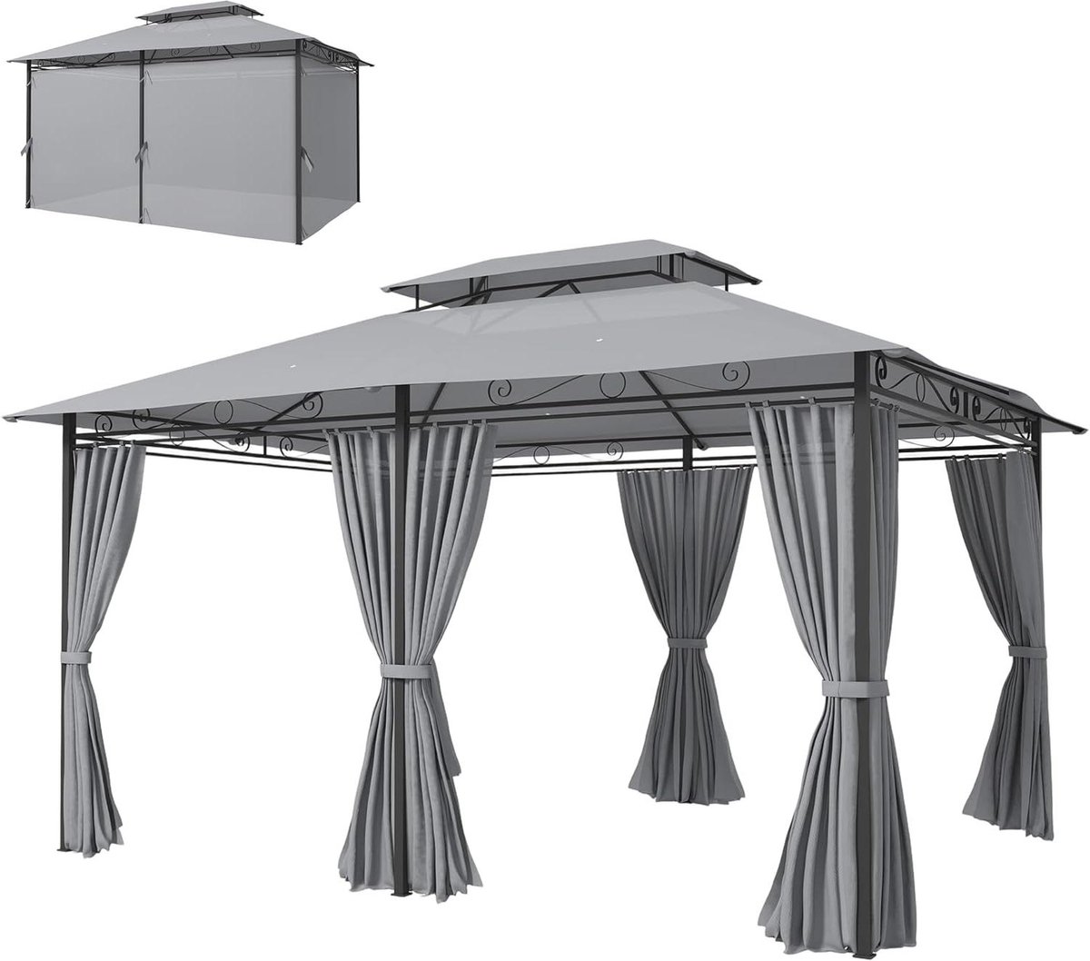 Tuinpaviljoen - Feesttent - Buitenfeest - Dubbel dak - 4 x 3 meter - Donkergrijs
