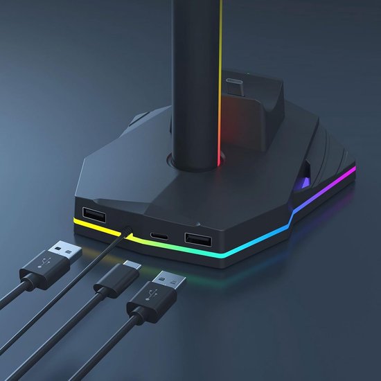 Gaming Accessoire Houder - Controller en Headset Standaard - Gaming Setup Organiseren - Dynamische RGB Verlichting - 31 cm Hoog — afbeelding 4