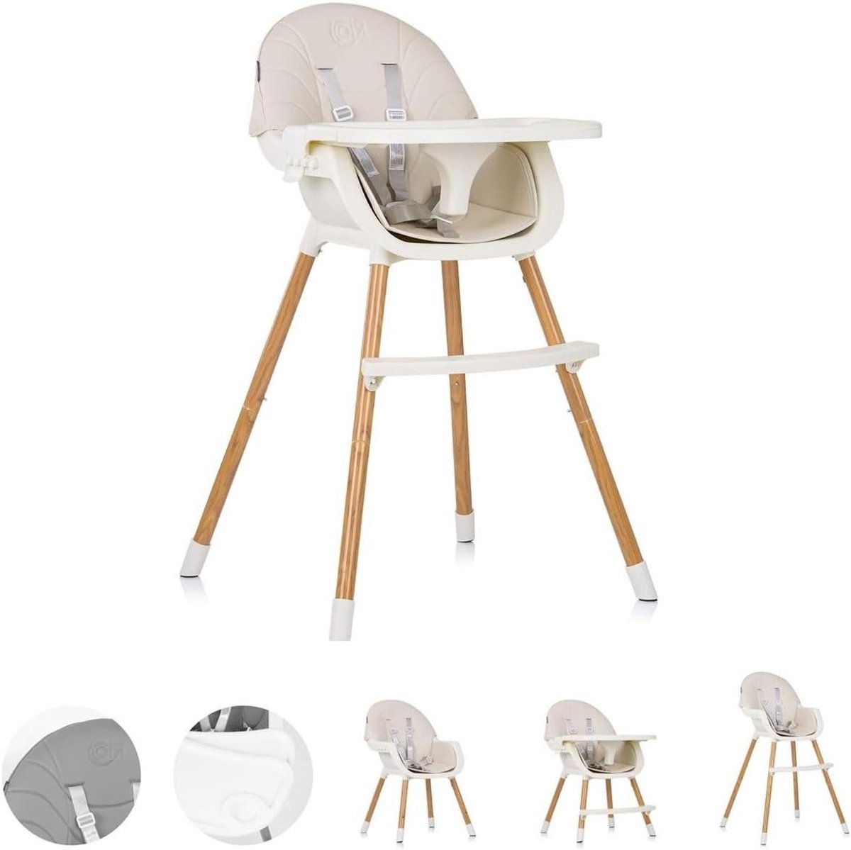 Kinderstoel - Eetstoel baby - Veilig eten - 2 in 1 functie - 51 x 61 x 84 cm - Beige-wit