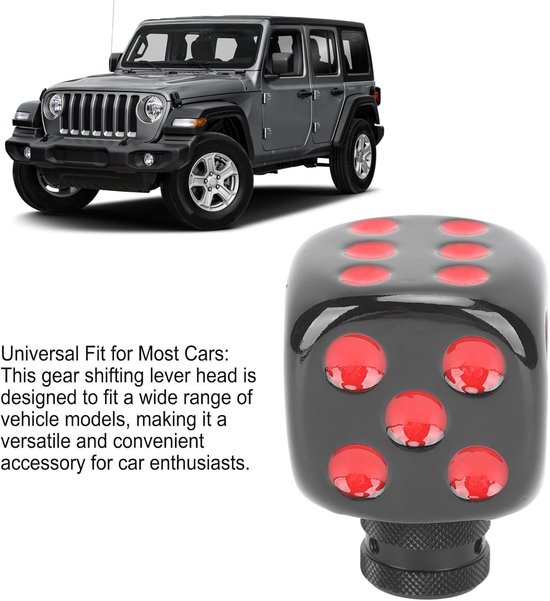 Schakelhendel Knop - Versnellingspook - Auto Interieur - Dobbelsteen Vorm - Universele Pasvorm - Zwart Rood — afbeelding 3
