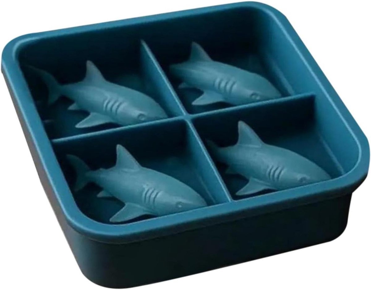 IJsblokjesvorm Haai - Vriezer Bakje - Drankjes Koelen - Opvallend 3D Design - 4 Holtes - Blauw