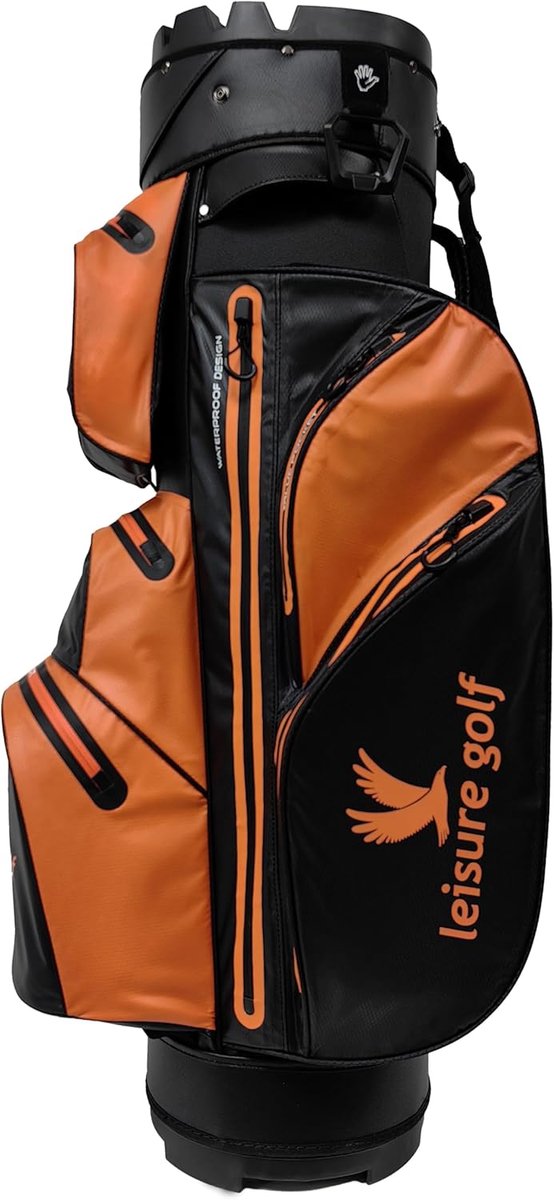 Golftas Cartbag - Waterdichte Tas - Sport Organisatie - 10 Waterdichte Vakken - 105 cm Hoog - Zwart Oranje — afbeelding 3