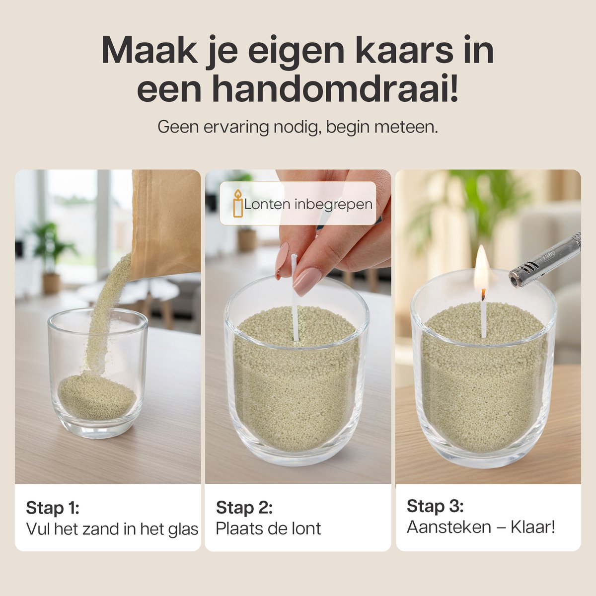 Comforder Kaarsenzand Set met 4 Lonten - 400g Groen - Kaarsen maken voor Volwassenen - Kaarszand Was & Kaarsenwas - Burning Sand Wax - Kaars Zand Candle Making DIY Kit - 50 Branduren — afbeelding 6