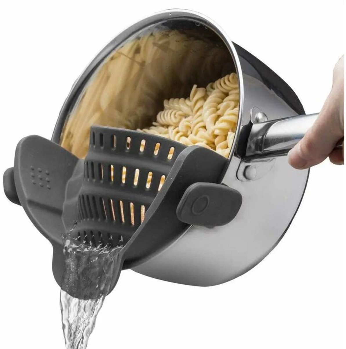 Siliconen afgietmandje geschikt voor in de keuken, opvouwbaar, geschikt voor alle potten en pannen, perfect geschikt voor het afgieten van pasta, groenten en fruit.