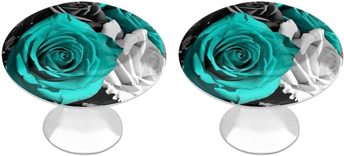 Zwart wit groenblauw grijze roos bloemen 2 stuks kastknoppen lade trekt decoratieve roestv